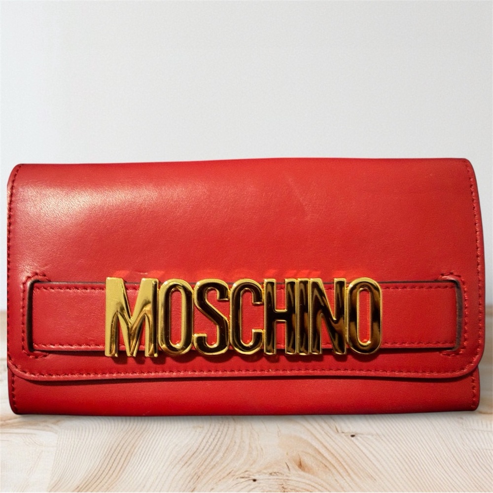Moschino Bold Red Clutch with Gold Logo